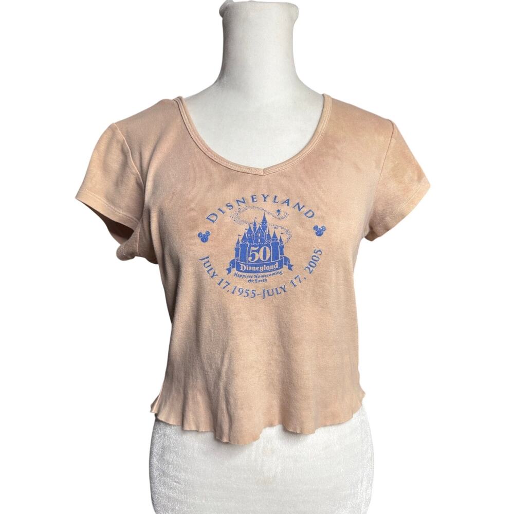 Vintage Disneyland 50th Anniversary Tie Dye Cropped Baby Tee Women XS S Disney